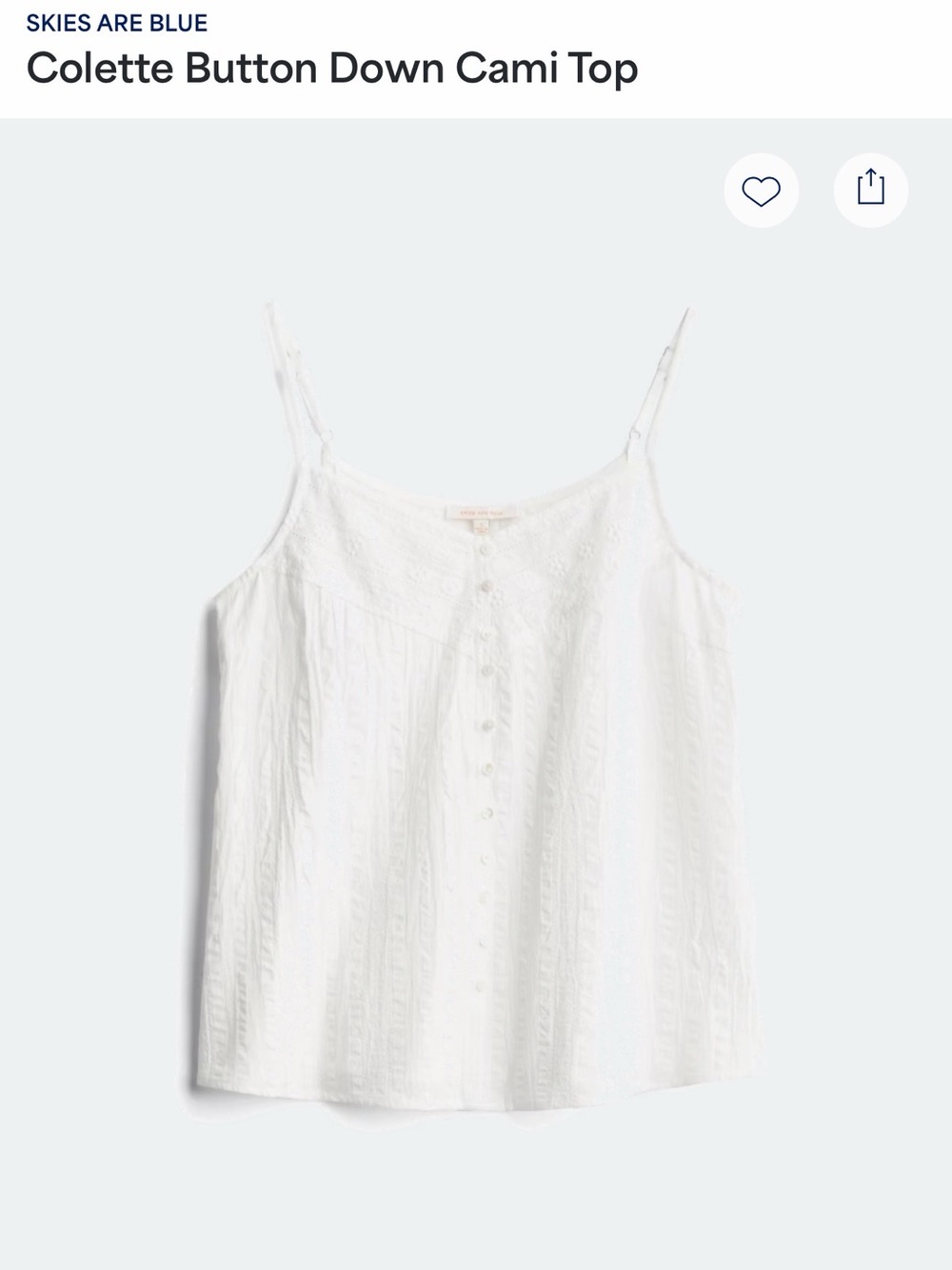 Skies Are Blue White Colette Button-Front Cami